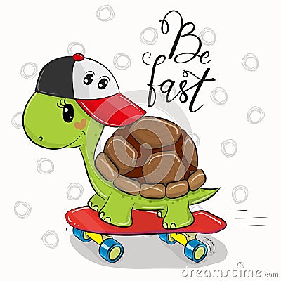 Cute Turtle with a red cap Vector Illustration