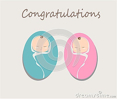 The cute twin newborn baby.Vector. Stock Photo