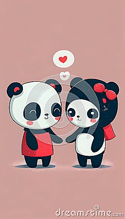 Two Panda Love Illustration Stock Photo