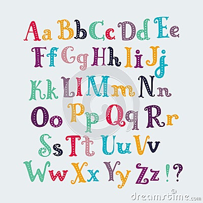 Cute typography letters set. Uppercase and lowercase characters, Vector Illustration