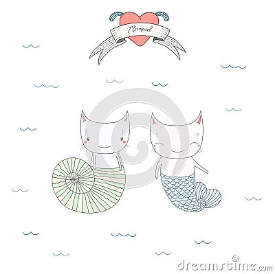 Cute under water cats illustration Vector Illustration