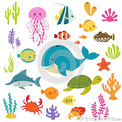 Cute underwater world Vector Illustration