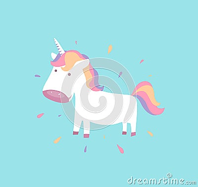 Cute unicorn. Baby pony for fairy animal concept. Child pegasus Vector Illustration