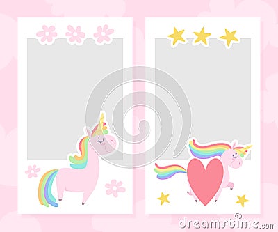 Cute Unicorn Card with Pretty Pony with Heart and Rainbow Mane Vector Template Vector Illustration