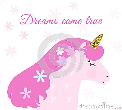 Cute unicorn card and t-shirt design. Lovely pastel colours. Vector Illustration