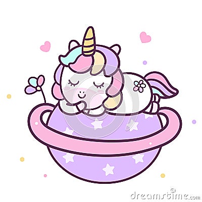 Cute Unicorn Cartoon Baby Animal Vector Pastel color with heart and love star, Vector Illustration