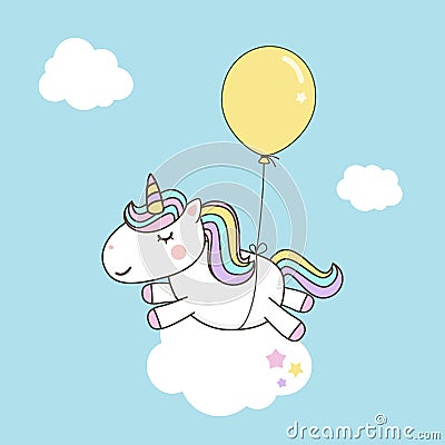 Cute Unicorn Cartoon Character s with pastel rainbow . Kawaii Filly Unicorn, Fairytale pony isolated on white background Vector Illustration