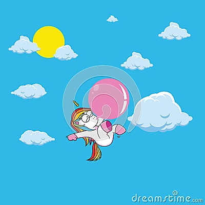 cute unicorn cartoon with pink gum Vector Illustration