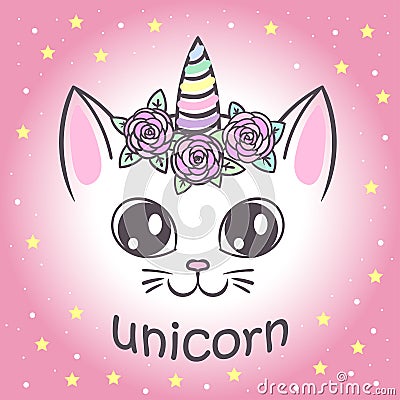 Cute unicorn cat Vector Illustration