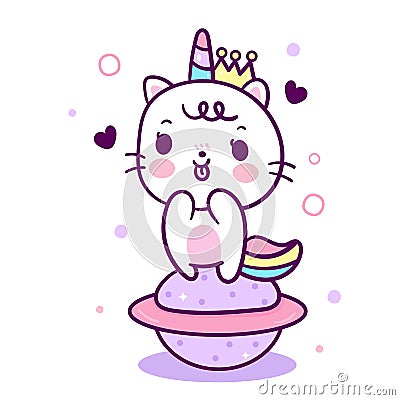 Cute Unicorn cat vector Kawaii animal astronaut cartoon on space pastel color sweet character Illustration Vector Illustration