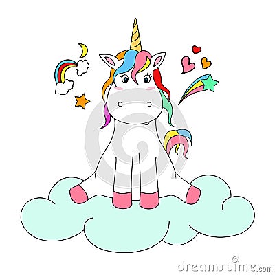 Cute Unicorn with cloud. Vector Illustration