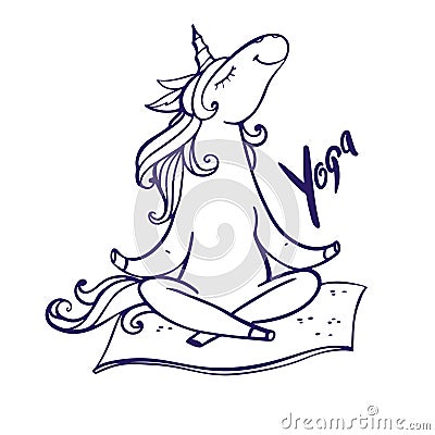 Cute unicorn doing yoga Cartoon Illustration
