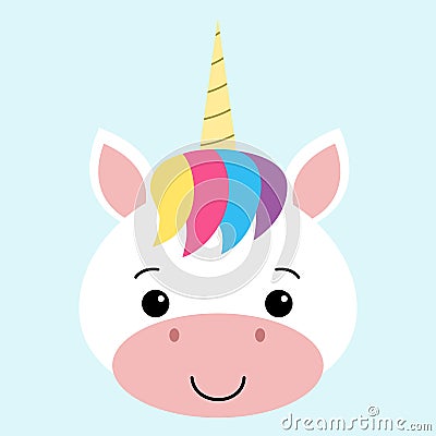 Cute unicorn face.Vector cartoon character illustration Design for child card , t-shirt. Vector Illustration