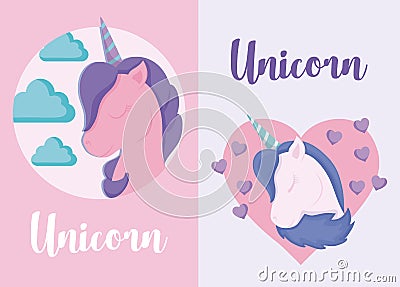 Cute unicorn of fairy tale in frame Vector Illustration