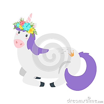 Cute unicorn. Fairytale animal Vector Illustration