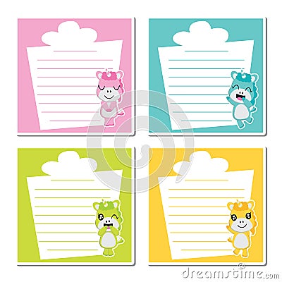 Cute unicorn girls on colorful gifts frame cartoon illustration for birthday memo paper design Vector Illustration