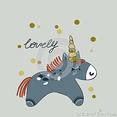 Cute unicorn , hand-drawn illustration. Vector for design t-shirts typography cards and posters. Vector Illustration