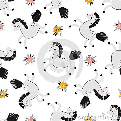 Cute unicorn hand drawn seamless pattern Vector Illustration