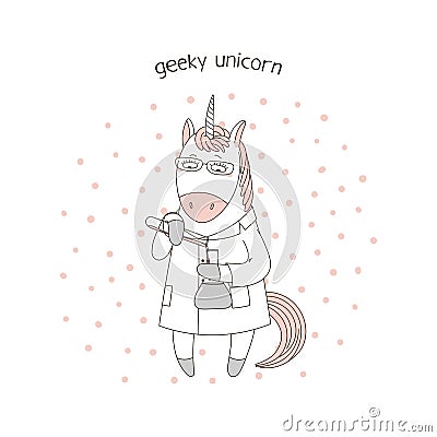 Cute unicorn in a lab coat Vector Illustration