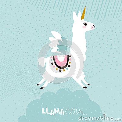 Cute unicorn llama alpaca Vector Illustration