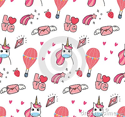 Cute unicorn and other object seamless pattern Stock Photo