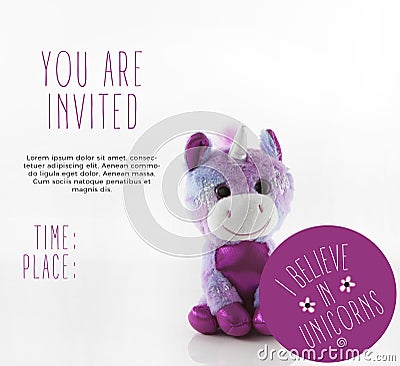 Cute Unicorn Party Invitation Template Stock Photo