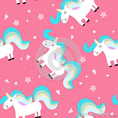 Cute unicorn on a pink backgroun. vector pattern Vector Illustration