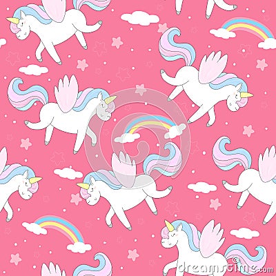 Cute unicorn on a pink backgroun. vector pattern Vector Illustration