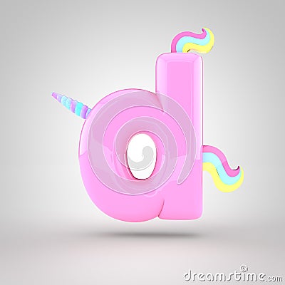 Cute unicorn pink letter D lowercase Stock Photo