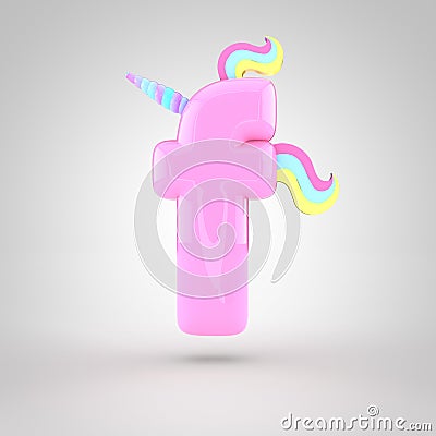 Cute unicorn pink letter F lowercase Stock Photo