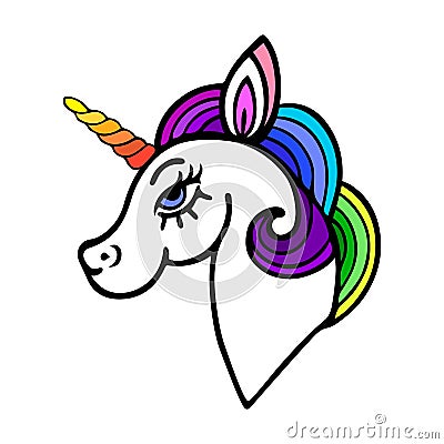 Cute unicorn with rainbow mane. Vector Illustration