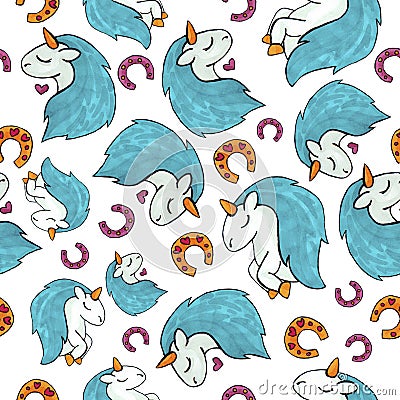 Cute unicorn seamless pattern. colorful objects repeating background for web and print purpose. Stock Photo