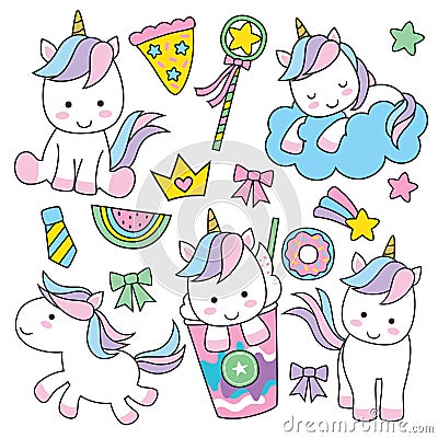 Cute Unicorn Set Vector Illustration