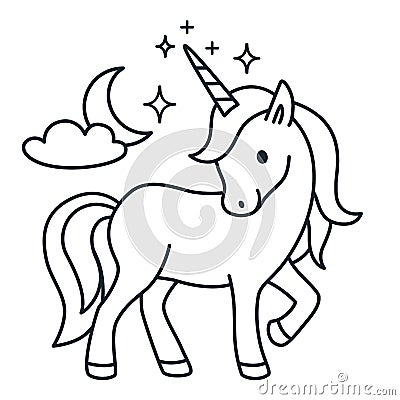 Cute unicorn simple cartoon vector coloring book illustration. S Vector Illustration