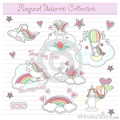 Cute unicorn stickers set in vector Vector Illustration