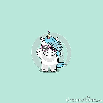 Cute unicorn with sunglasses cartoon Vector Illustration