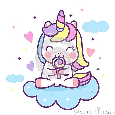 Cute Unicorn vector candy Happy birthday Kawaii pony cartoon Vector Illustration