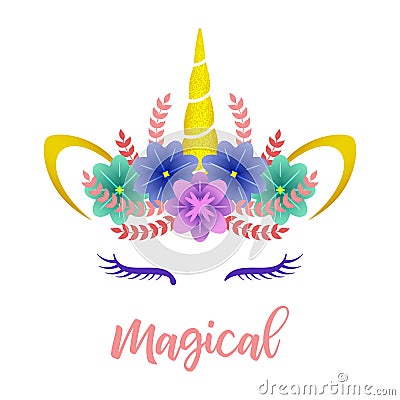 Cute unicorn vector illustration. Background image card, shirt design. Vector Illustration