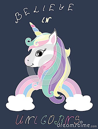 Cute unicorn vector illustration for print design Vector Illustration