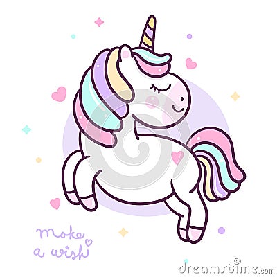 Cute Unicorn vector pony cartoon jump on the sky, Nursery decoration Vector Illustration