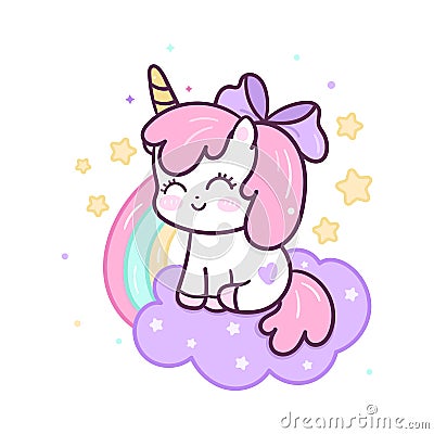 Cute Unicorn vector with rainbow and star Happy birthday Kawaii animal doodle pony cartoon Vector Illustration