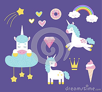 Cute unicorns set. Vector Illustration