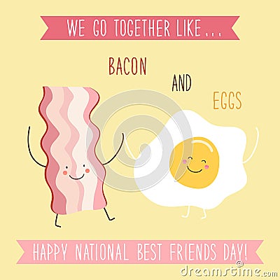 Cute unusual National Best Friends Day card as funny hand drawn cartoon characters and hand written text Vector Illustration