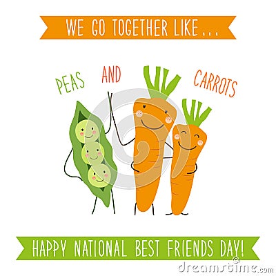 Cute unusual National Best Friends Day card as funny hand drawn cartoon characters and hand written text Vector Illustration