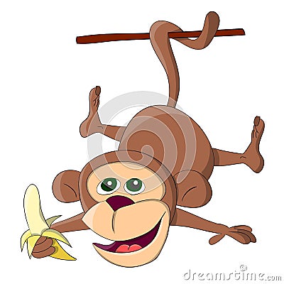 Cute unusual vector hanging monkey with banana Vector Illustration