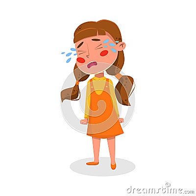 Cute Upset Crying Girl Cartoon Character Style Vector Illustration Vector Illustration