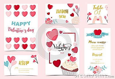 Cute valentine collection with heart,cake,balloon.Vector illustration for poster,postcard,banner,cover Vector Illustration