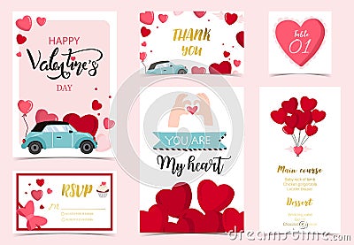 Cute valentine collection with heart,car,balloon.Vector illustration for poster,postcard,banner,cover Vector Illustration