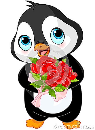 Cute Valentine day penguin Vector Illustration