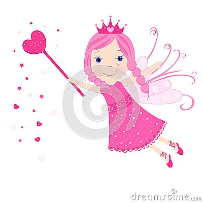 Cute valentine fairy tale pink stars and hearts vector background Vector Illustration